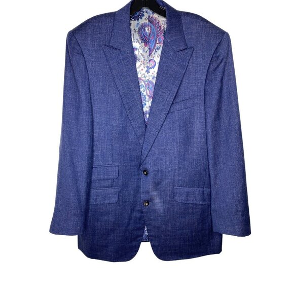 ASTOR & BLACK MEN'S HAND TAILORED PRIVATE COLLECTION BLUE SUIT JACKET SZ 46 - Picture 1 of 8